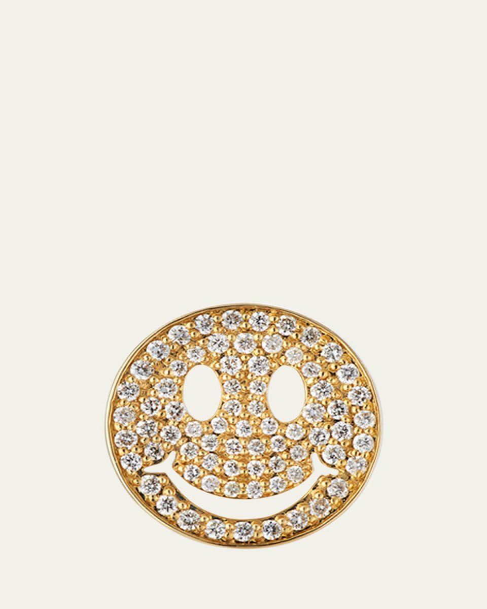 Large Pave Diamond Happy Face Stud Earring